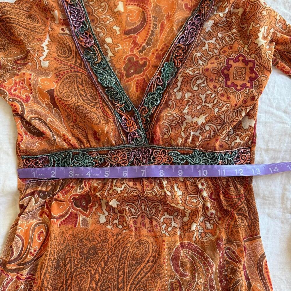 Vintage european micro mesh orange long sleeve top - Picture 6 of 7